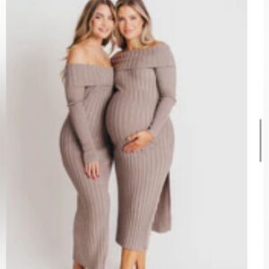 Natalia Off-the-Shoulder Sweater Maxi Dress in Taupe